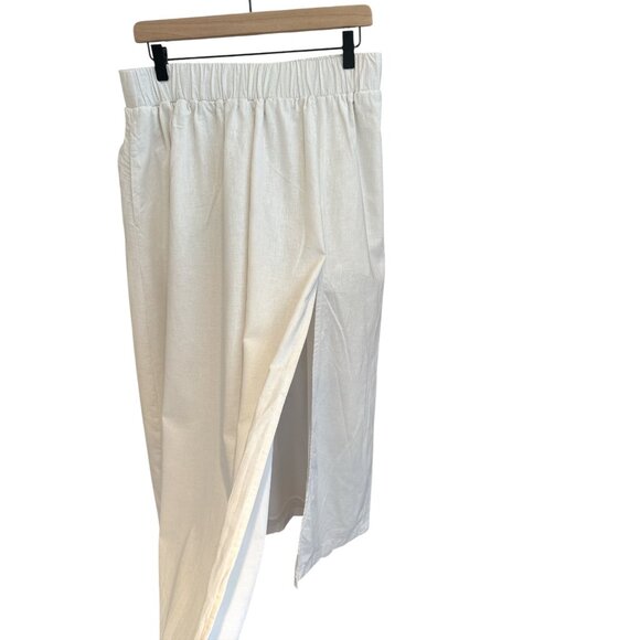 Abercrombie & Fitch White Linen-Blend Midi Skirt | Minimalist Resortwear with Si - Picture 2 of 8